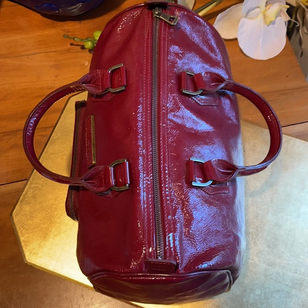 Longchamp Legende Top Handle Boston Bag Satchel in Red Verni Patent Leather